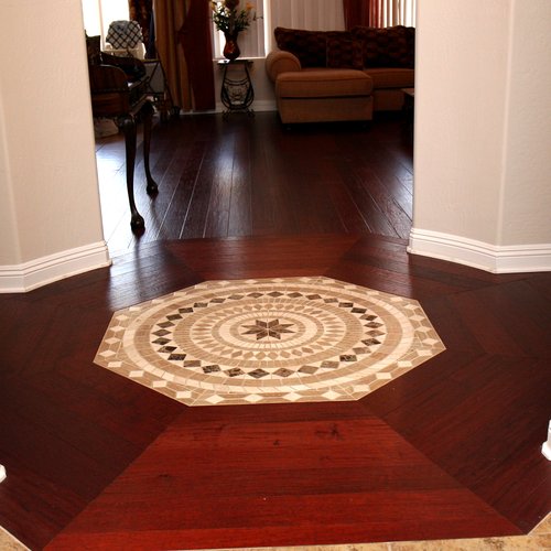 Octagonal center piece design in the floor at Artisan Wood Floor in Phoenix, AZ